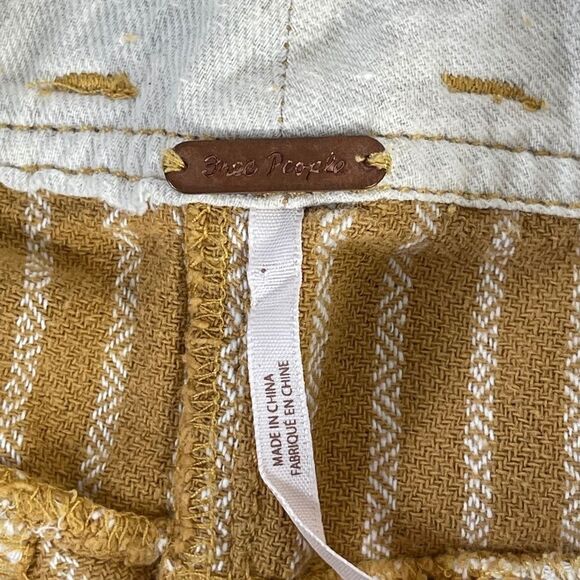 Free People Yellow High Waist Woven Striped Button Front Crop Pants Sz 2 - Picture 5 of 8